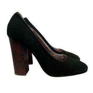 Colin Stuart Black Leather Round Toe Block Heel Pumps 5